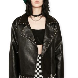 Womens Midnight Rider Studded Black Faux Leather Jacket
